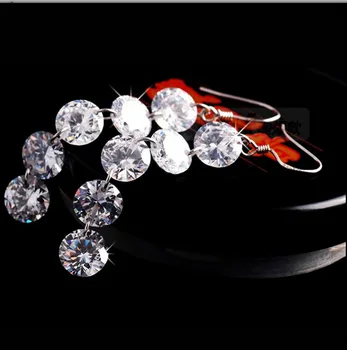 Zapobiec alergii srebro próby 925 Kryształ okrągły koralik długie kolczyki drop dla kobiet moda biżuteria eh355