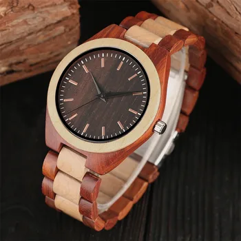 Zegarek dla mężczyzn, naturalny, pełna drewniana podłoga kwarcowy zegarki na rękę bransoletka składane Zapięcie męskie casual drewniane zegarki