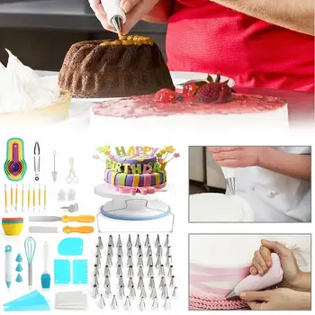 Zestaw do dekoracji tortu stół obrotowy przewody końcówka dyszy z worka ciasta zestaw kuchenny wysokiej jakości zdrowy DIY ciasto do pieczenia narzędzie 129 szt.
