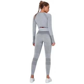 Zestaw składa się z dwóch części damskie legginsy bezszwowe dzianiny szybkoschnące ćwiczenia jogi odzież z długimi rękawami fitness spodnie strój sportowy strój sportowy trening