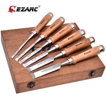 Zestawy narzędzi EZARC Wood Chisel Tool Set, 6 sztuk хромованадиевой i twardej пепельной uchwyty do obróbki drewna dłuta zestaw z bonus drewnianą obudową