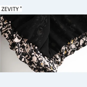 Zevity New Women Fashion O Neck Flower Print Breasted Smock bluzka biurowe panie z długim rękawem Blusas Femininas koszulki topy LS7259