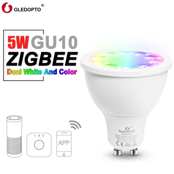 Zigbee RGB+CCT 5W GU10 Led Smart Spotlight Smart Home AC100-240V Color Change Led Dual Light baterry spotlight spotlight color