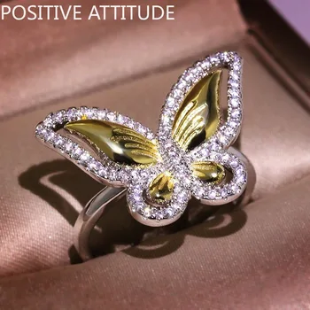 Złoto /białe złoto bicolor motyl CZ błyszczące Kobiece pierścień ślub bal maturalny przyjaciele świąteczne prezenty biżuteria popularne
