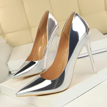 Złoto srebro 2020 buty damskie sexy high heels party queen shoes letnie damskie buty na wysokim obcasie lustrzane skórzane buty ślubne