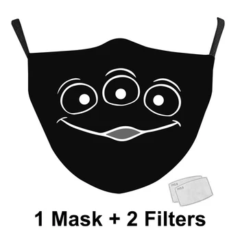 Ładna kreskówkowa zwierzęcy czarna tkanina maska do twarzy ekologiczna моющаяся dorosła maska do ust regulowane ucha zawiasy maski z filtrem 2szt