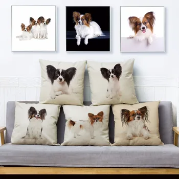 Śliczne Spain Pet Dog Papillon Print Throw Pillow Cover 45*45 Kwadratowe Poszewka Lniana Poszewka Sofa Wystrój Domu Poszewki