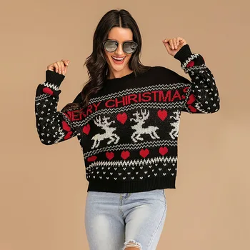 Świąteczny sweter damski Europejski i amerykański zestaw Foreign Trad damska jesień płatek Śniegu jeleń kapusta Świąteczne swetry