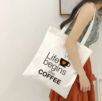 Życie zaczyna się po kawę torba nowość slogan zabawy dużej pojemności Ulzzang damska Vintage torba casual moda torby na ramię