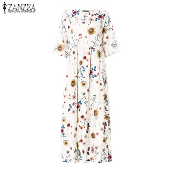 Богемное kobieca sukienka 2021 moda lato kwiatowy print sukienkę ZANZEA panie casual długa Maxi Vestidos luźne długie suknie, koszule