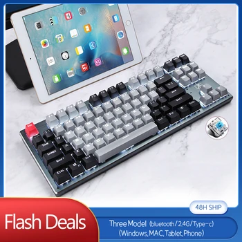 Трехмодельная Bluetooth klawiatura mechaniczna niebieski przełącznik gier klawiatury 87 klawiszy dla Mac, Windows Tablet Phone Keyboard 2.4 G Type-c