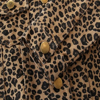 1-6Y małych dziewczynek kurtki bluzki jesień nowy leopard przycisk kieszenie z długim rękawem płaszcz odzież wierzchnia