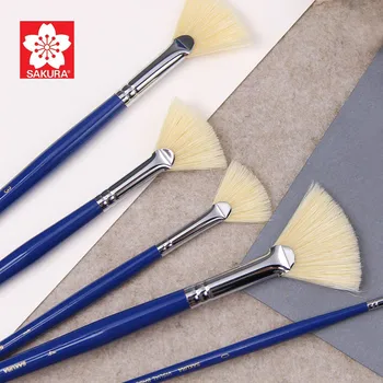 1 kpl SAKURA Sector Pig Brushles akwarela pędzla веерообразный długi pręt Paint Brushs Painting Tools For Art Beginner Supplies