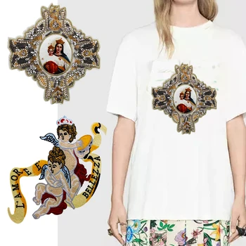 1 wykwintne hafty Anioł aplikacja ikona piłkę Mary, Królowa wzór naszywki rhinestone motywem ręcznie szycie odzieży torba