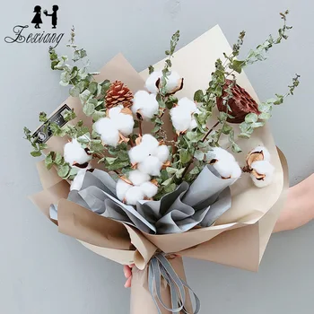 10 szt./op. naturalna bawełna suche kwiaty z drutu sztangą bukiet materiały dekoracyjne kwiatowe akcesoria DIY
