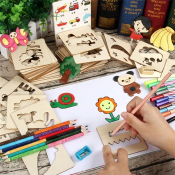 100pcs Montessori drewniane zabawki dla dzieci kolorowanki rysunek płyty zabawki doodle dzieci nauka malarstwa narzędzie edukacyjne zabawki dla dzieci
