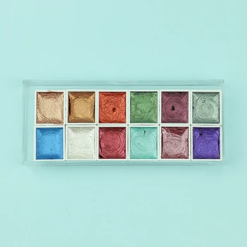 12 Kolorów Stałe Farby Akwarelowe Zestaw Teksturowane Pigment Perłowy Metaliczny Połysk Acuarela Garnitur Przenośne Akcesoria Artystyczne