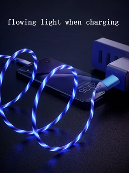 1m usb phone charging cable flowing light charging cord led wire for micro-usb type c Illuminated Fast charger