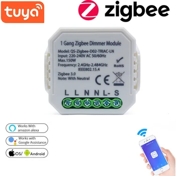 1szt 220V Lonsonho Tuya Smart Zigbee Dimmer Switch Module 1/2 Gang With Neutral 2 Way Wireless Control współpracuje z Alexa Googl