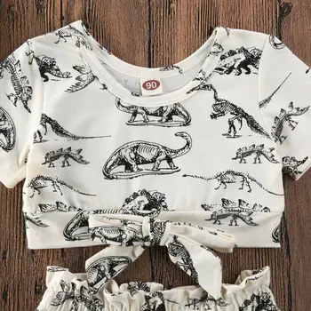 2 szt. lato z krótkim rękawem dinozaur zestaw okrągły dekolt top szorty biały bawełna odzież Odzież dla dzieci odzież dziecięca dla dziewczynek zestaw