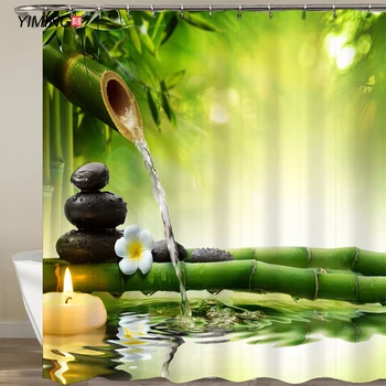 200x180 cm łazienka kurtyna 3d zen buddyzm zielony bambus kamyczki prysznicem kurtyna poliester dekoracje do domu z hakiem
