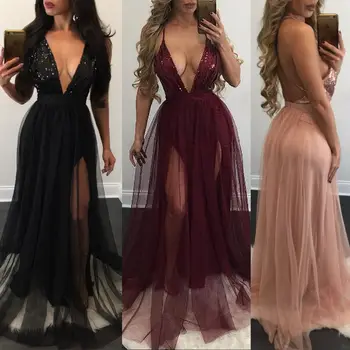 2017 UK Maix Dress Sexy Women Sling Paillette Long Formal Prom Bridesmaid Party Ball Gown Sexy Vestidos długość podłogi