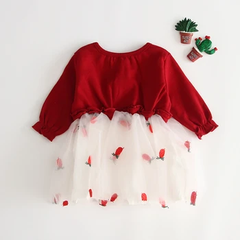 2019 New Girls Baby Princess Dress Jesień Zima Z Długim Rękawem Koreańskie Czerwone Sukienki Dla Małych Dzieci Girls Baby Cute Dress Mesh