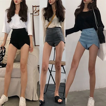 2019 New Sexy Women Slim High Waist Jeans Denim Tap Short Hot Szorty Tight A Side Button Shorts Women