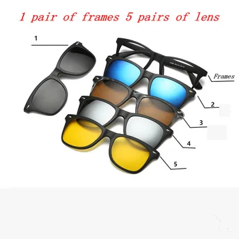 2019 Nouveau 5 piece verres polarises lunettes de soleil rzadkich aimant ensemble cadre miroir TR lunettes cadre retro lunettes Conduite