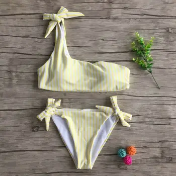2019 Nowy Styl, hot Moda kobiety dziewczyny pasiaste stroje dwuczęściowe push-up strój kąpielowy nieregularne kąpielowy plaża