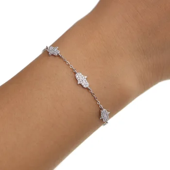 2019 bransoletka AAA CZ musujące utorować mały ładny Hamsa ręka dziewczyny kobiety najlepszy prezent prawdziwe srebro próby 925 mody bransoletki