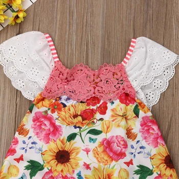 2020 Baby Summer Clothing Toddler Girl Romper Clothes Sunflower Off Shoulder Lace Sleeve Romper Kombinezon Potargane Ubranie Sunsuit