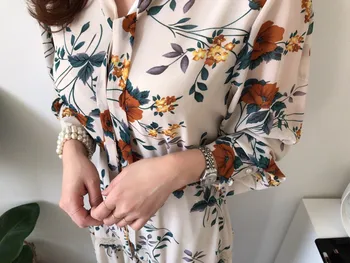 2020 Wiosna koreański drukowany długa suknia kobiety pełna rękaw V-neck elastyczny pas koronki patchwork moda Vintage elegancki Vestidos