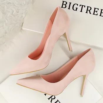 2020 nowe damskie czółenka klasyczne buty na wysokim obcasie modne zamszowe Flock purpurowe sexy cienkie, spiczaste OL biurowe pojedyncze buty na obcasie