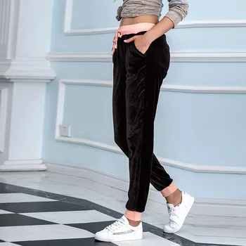 2020 nowe damskie spodnie miś aksamit Jesień Zima wypoczynek luźne spodnie Harlan stałe elastyczne talii biegacze sportowe spodnie Spodnie