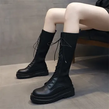 2020 nowy damski z wysokiej jakości skóry buty jesień zima moda kolano zasznurować antypoślizgowe noszone wygodne, ciepłe buty