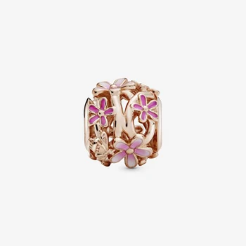 2020 nowy przyjazd S925 srebro koraliki ażurowe różowe stokrotki kwiat zawieszenia pasują oryginalne bransoletki Pana kobiety biżuteria DIY