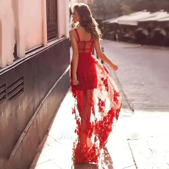 2020 ostatnia wysokiej jakości Damskie Czerwone бандажное sukienka koronkowa bez rękawów Bodycon cienki pasek na ramię damska moda Świąteczny strój