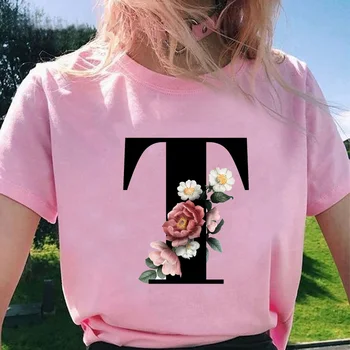 2020 vogue bluzki Damskie koszulki śliczne kwiatowe 26 angielski alfabet do wydruku Harajuku koszulka Ropa Mujer Kpop koszulki estetyczna odzież