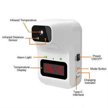 2020 ścienny cyfrowy termometr na Podczerwień bezdotykowy czoło temperatura ciała alarm gorączki