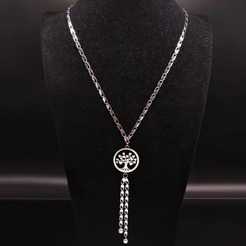 2021 moda blachy ze stali nierdzewnej duże długie naszyjniki kobiety kolor srebrny oświadczenie naszyjnik biżuteria collier femme N18014