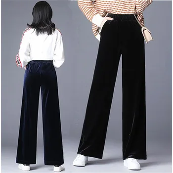 2021 nowe damskie duże rozmiary czarne tło gładkie, aksamitne spodnie z wysokim stanem damskie retro plus rozmiar temat aksamitne spodnie