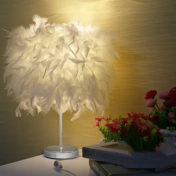 2021 pióro cień metalowa lampa stołowa szafka nocna lampka podświetlenie ciepły wystrój na miękkiej Vintage sypialnia, gabinet nowoczesny
