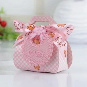 24шт niebieska różowa pudełko czekoladek z niedźwiedziej taśmą i dziecięcej etykietką dla chłopca dziewczynki Baby Shower Party Favor Boxes
