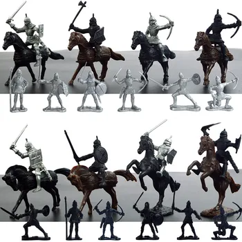 28шт plastikowe średniowiecznych rycerzy konie żołnierzy wojskowych figurki statyczny model zabawki zestaw do gry dla dzieci prezenty dla dzieci