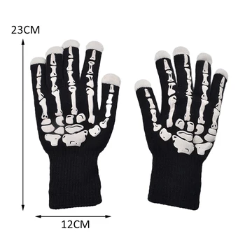 2szt led świecące kości czaszki rękawice Halloween fajne światło jarzeniowe rekwizyty zima czarny akryl dziewiarskich ciepłe rękawice