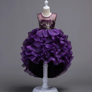 2t-15t High Low Organza Kids suknie wieczorowe fioletowy kwiat dziewczyna sukienki na ślub imprezy fioletowy strój dla dziewczyn dzieci