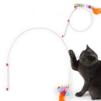 3 szt. teaser pióro zabawki kotek śmieszne kolorowe trzon kot różdżka zabawki Pet Cat Toys interaktywna różdżka Pet Cat Toys Toys
