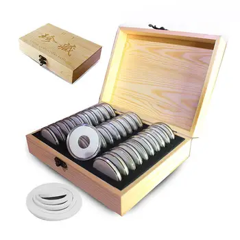 30 siatka pamiątkowa kolekcja monet drewniane pudełko pudełko do przechowywania monety kolekcjonerskie pudełko 20/25/30/35/40 mm uniwersalny