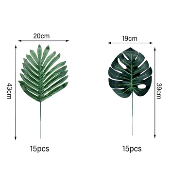 30 szt 2 rodzaje dużych sztucznych liści palmowych sztuczne liście roślin tropikalnych opuszcza monstera liście do hawajskiej imprezy uczty dżungli Bea